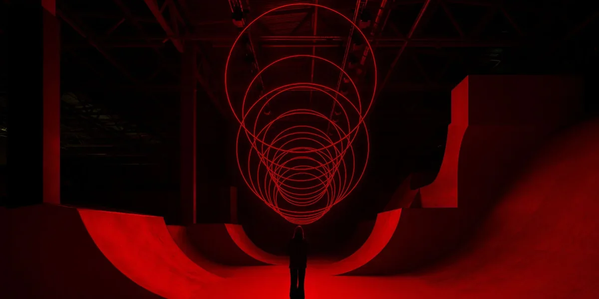 SpY — CYCLES N2, suspended illuminated rings at NUR Festival in Kazan