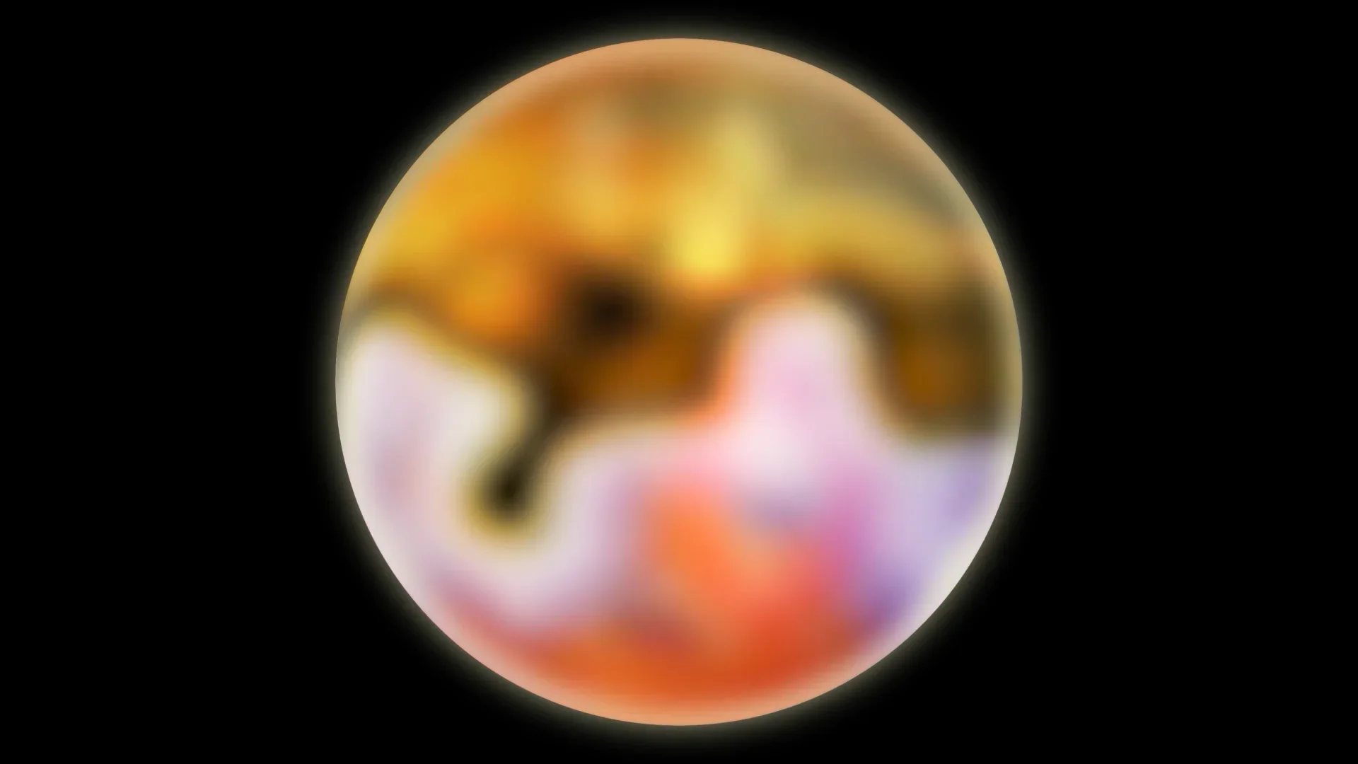 Orbe lumineuse abstraite du canal Ganymede dans la projection vidéo Moons of Jupiter de Rudy Lemcke.